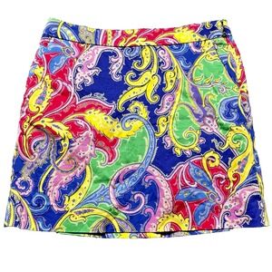 Ralph Lauren Skort Skirt Womens 2 Multicolor Paisley Pockets Stretch Golf